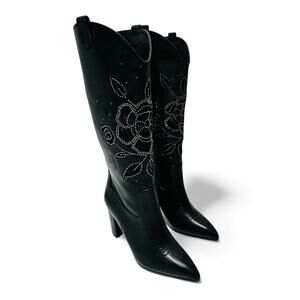 Daniel X Diamond Acadia 10 Western Boots Black Leather Crystal Embroidered NIB